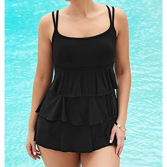 SWIM SOLUTIONS Black Ruffled Full Coverage One Piece Swimsuit 26W 26 - Picture 5 of 6